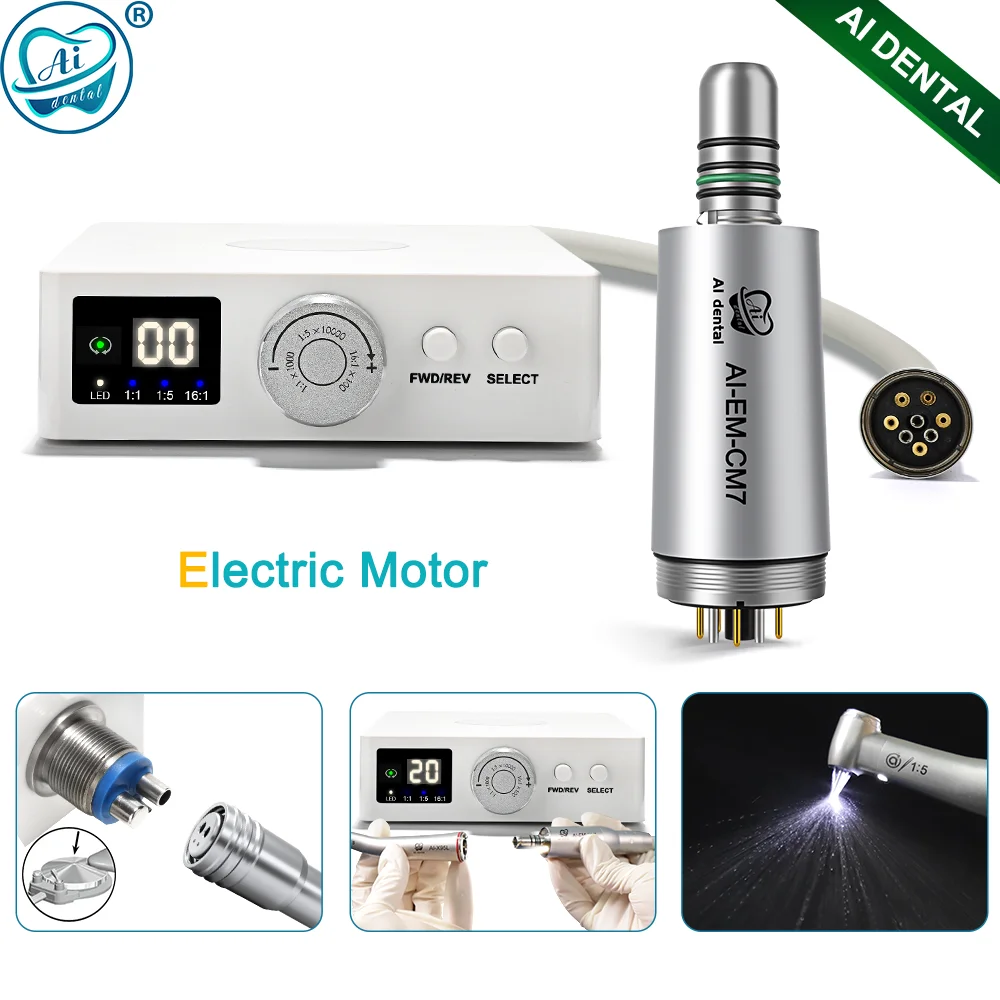 

AI-EM-CM7 Dental Products Brushless LED Indicator Micromotor Standard E-type Contra Angle Optic Handpiece Smart Adjustable Mode