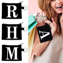 

Mini Canvas Shopping Coin Wallet Women Bag White 26 Letters Zipper Small Purse Keyring Eco Storage Coin Purse Men Card Package