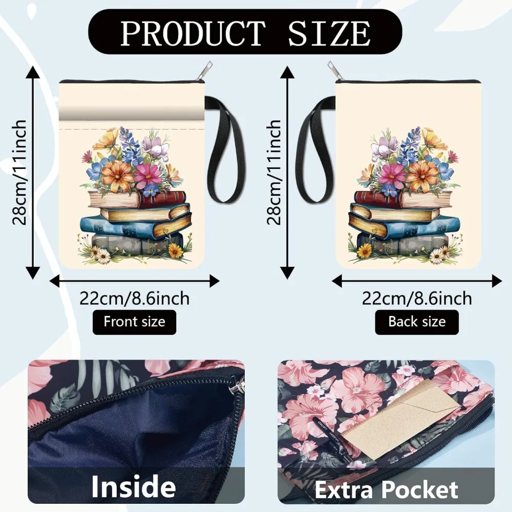 Book Pattern Book Covers Flower Protector Sleeve Paperbacks Washable Fabric Cloth Cover Zipper