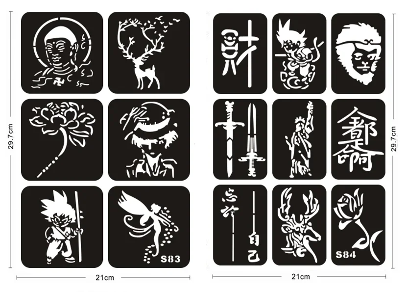 Reusable Henna Tattoo Stencils for Painting Dragon Flower Flames Airbrush Stencils Templates Diy Body Arm Pochoir Tatoo