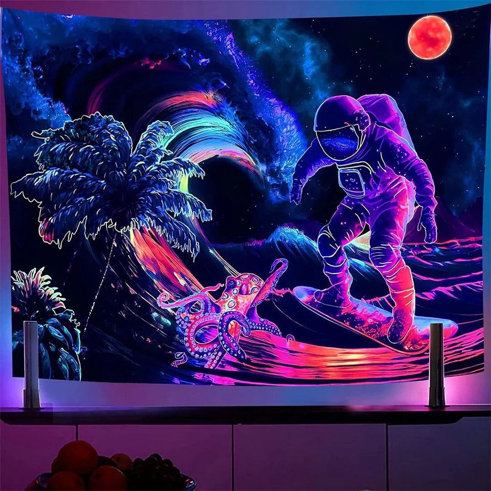 Arazzo con luce nera per camera da letto, arazzo reattivo ai raggi UV, arazzo da parete con stelle al neon (51,2 x 59,1 pollici) | Leroy Merlin