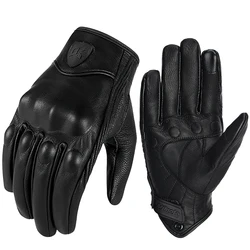 Vintage Leather Motorcycle Gloves - Men's Black Touchscreen Anti - Slip Retro Design - S (10 - Black)