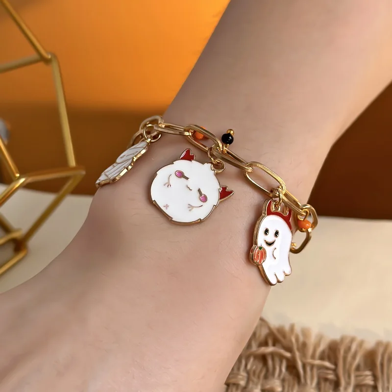 

Halloween Chain Bracelet Cute Cartoon Drip Oil Pumpkin Ghost Spider Bracelets for Women Jewelry Friendship Party Gifts Wholesale