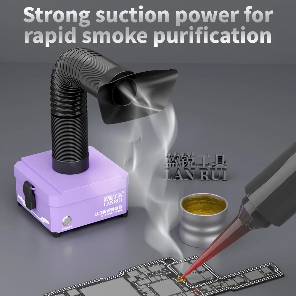 Estrattore di Fumo Lanrui L03 con Filtrazione a Tre Strati per Riparazione di Telefoni Cellulari, Strumento per Estrazione Fumi da Saldatura PCB - immagine 4