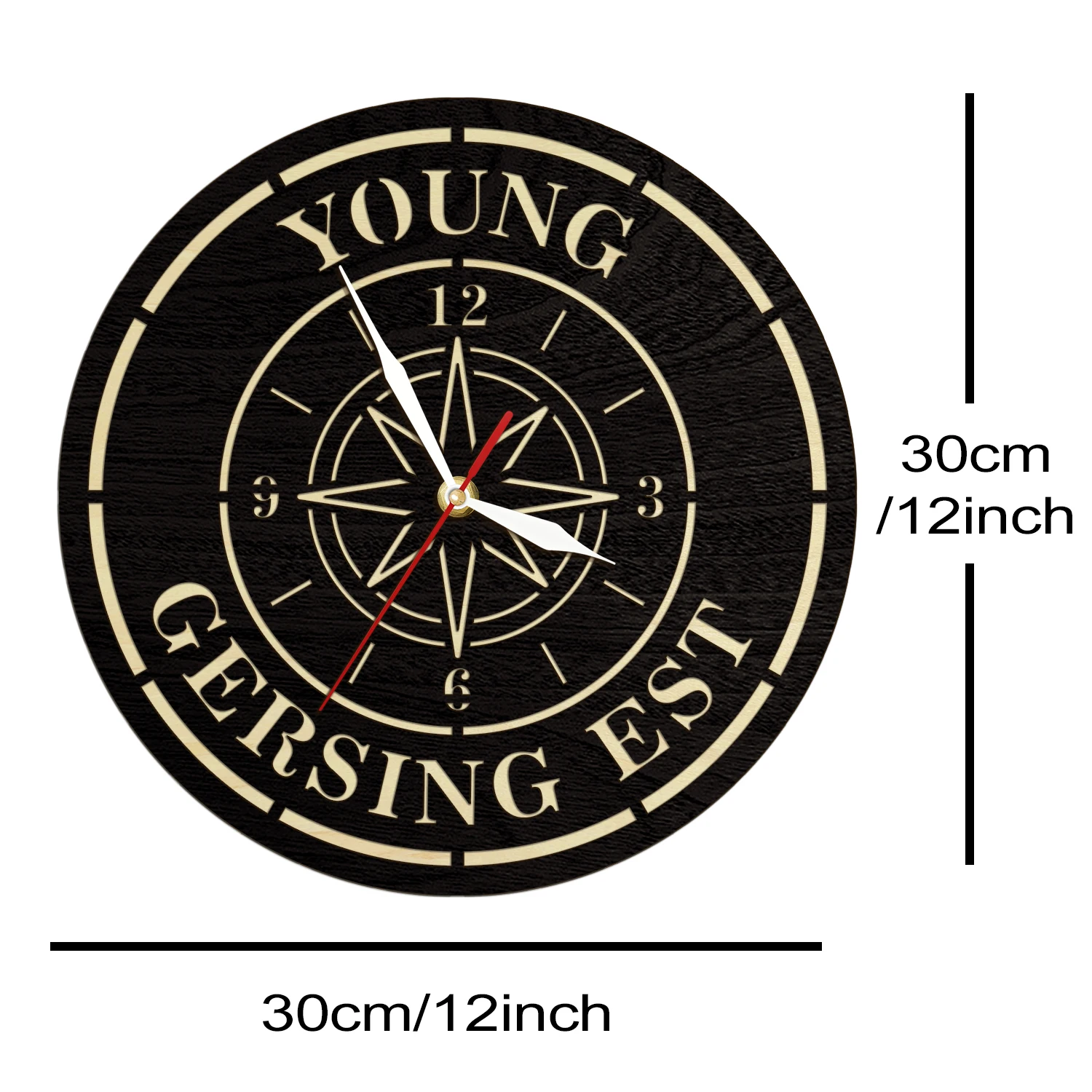 Boussole personnalisée Rose horloge murale en bois charnière de vie nautique personnalisée horloge en bois avec nom et Date décoration de maison côtière rustique