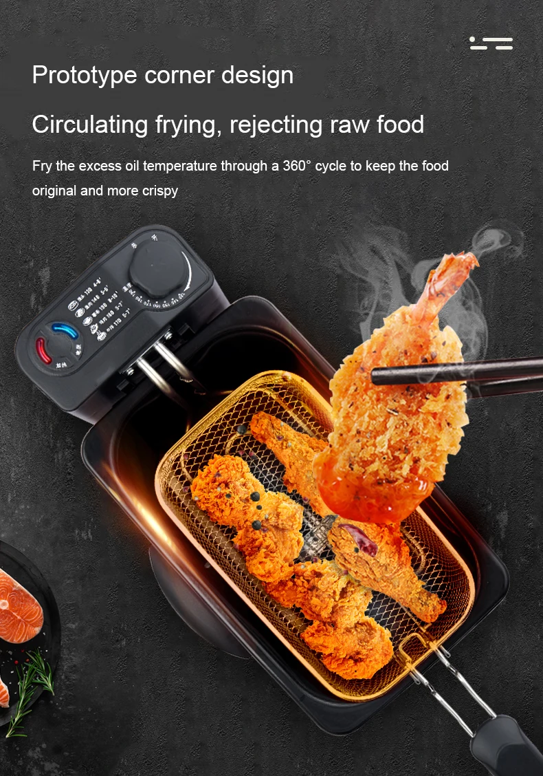 DMWD 2.5L Electric Oil Fryer Stainless Steel Commercial Household Fried Chips Frying Pot Oven Pan French Fries Grill Machine 3