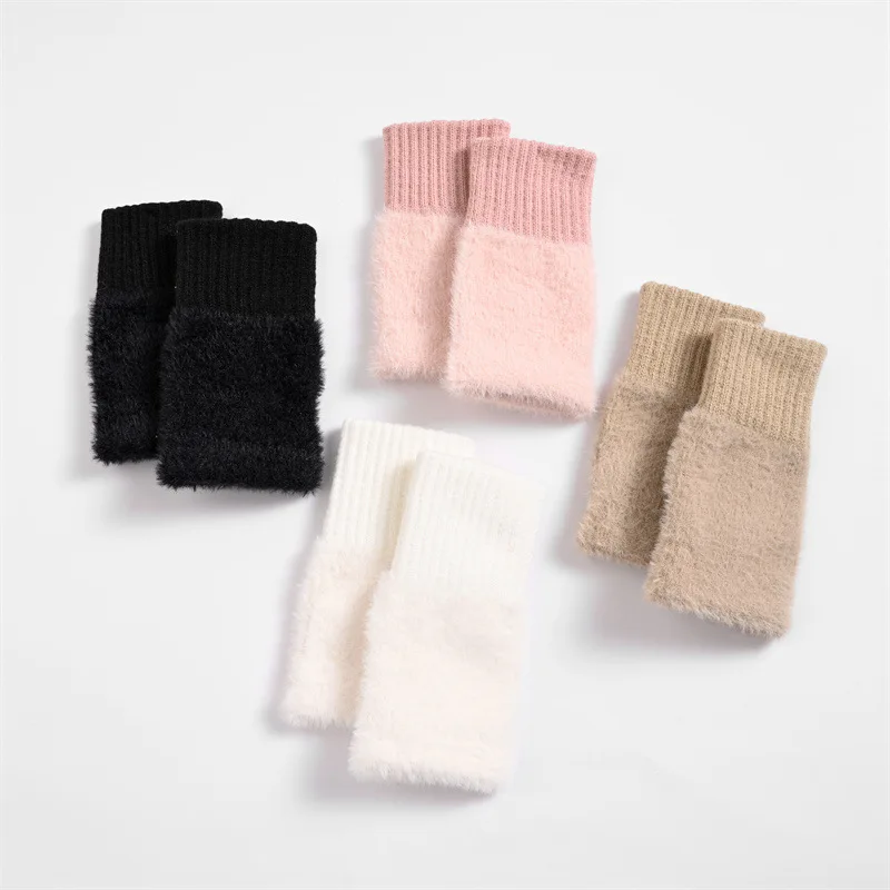 

Half Finger Gloves Handschoenen For Women Winter Soft Warm Knitting Arm Short Warm Fingerless Mittens Unisex Warmth Protection