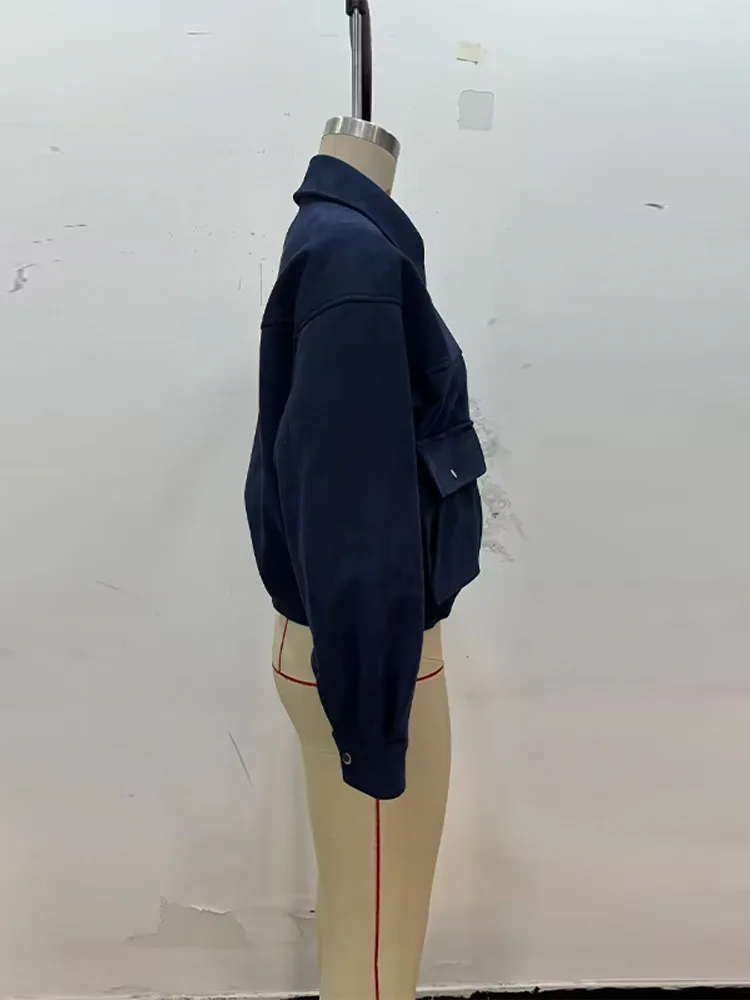 Elegante drehen-unten Kragen Abgeschnitten Jacken Mantel Lange Ärmel Zweireiher Kurze Oberbekleidung Herbst Chic Büro Weibliche Streetwear – Detail 6