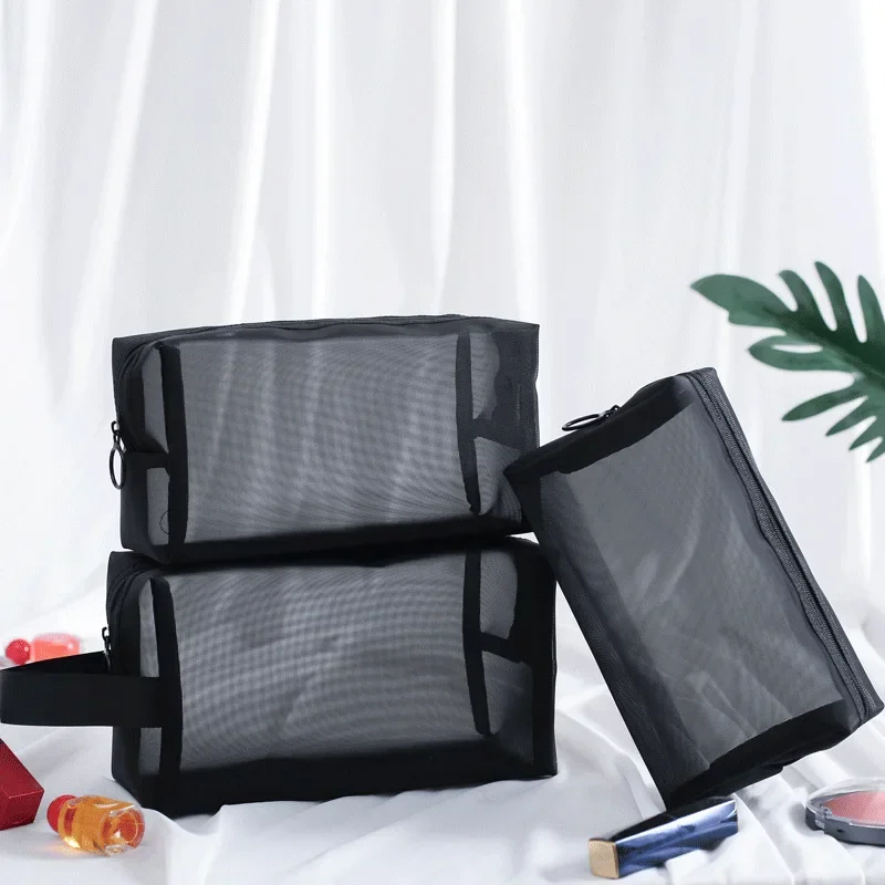 Clear Black Makeup Bag Travel Neceser Toiletry Cosmetic Organizer Bag Pouch Set Women Mesh Small Large Transparent Make Up