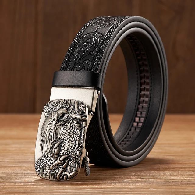 Hot sale fashion Diamond wolf head automatic buckle belts men's designer  waist strap luxury cowboys high quality belt gold wolf head black leisure  business