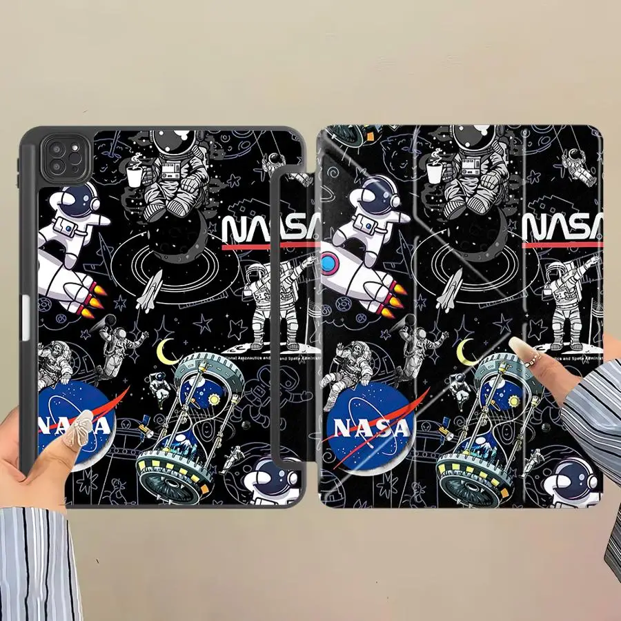 Sleek Universal Tablet Case with Adjustable Holder and Space-themed Design