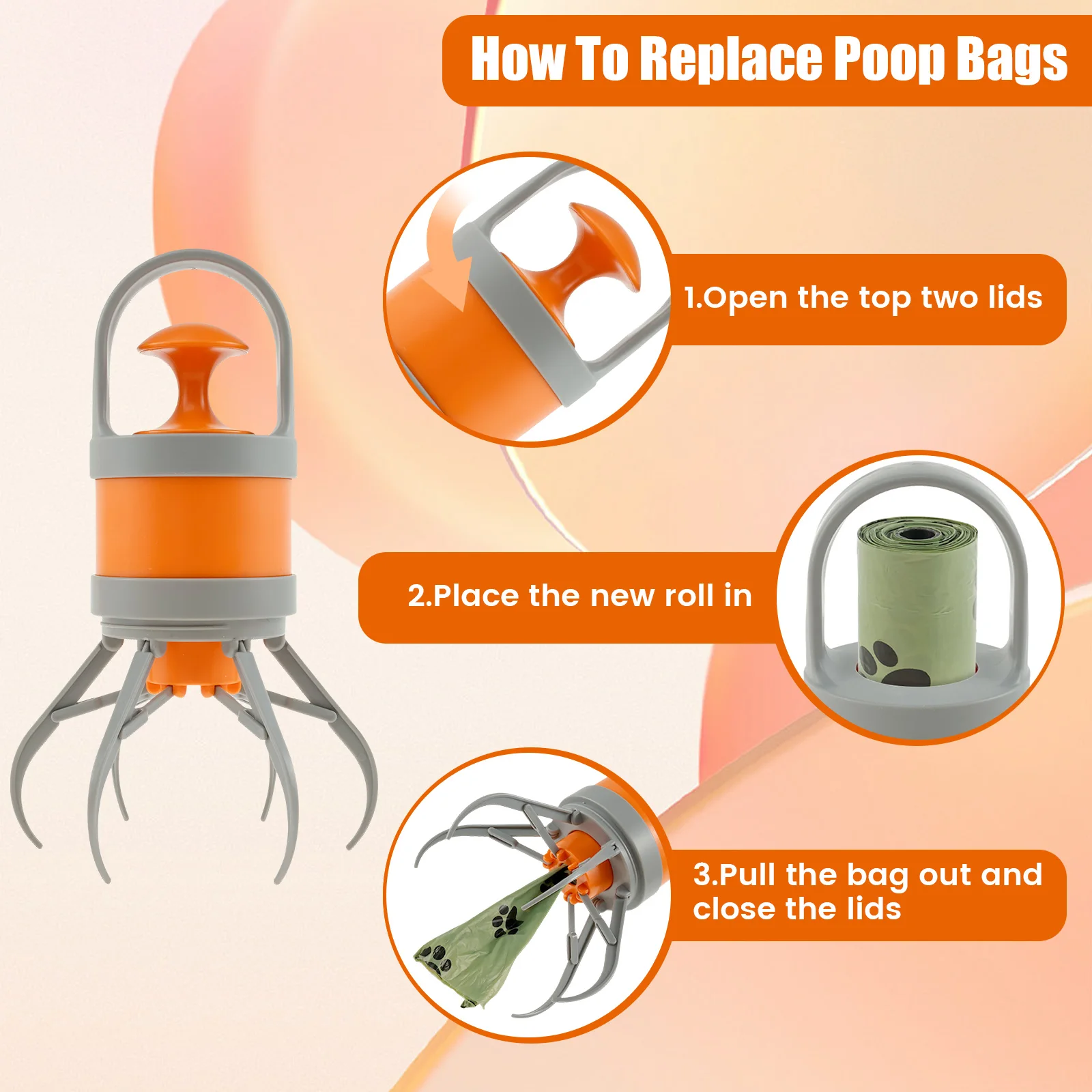 Dog Pooper Scooper Portable Pet Waste Picker with Garbage Bag Handheld Claw Poop Scooper Outdoors Pet Poop Waste Pick-up Cleaner