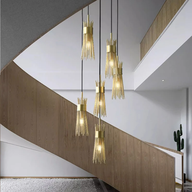 AiPaiTe Light luxury villa duplex staircase chandelier full copper post-modern Nordic minimalist dining room bedroom chandelier