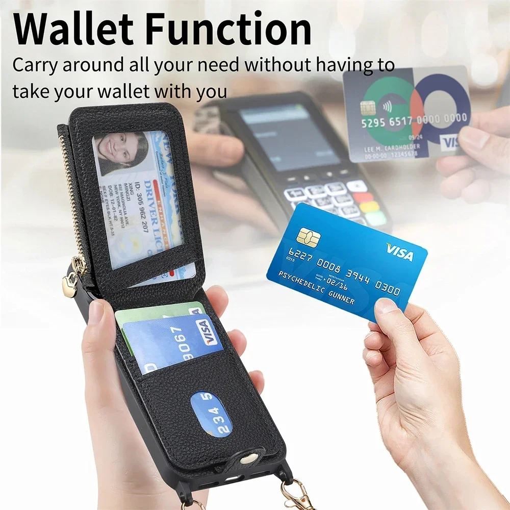 Crossbody Leather Wallet Phone Case with Magnetic Card Holder and Zipper