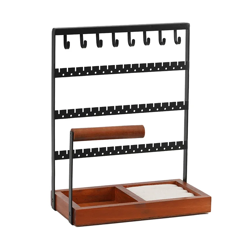 Jewelry Organizer Stand Necklace Holder, 4-Tier Jewelry Tower Rack with Earring Tray, 10 Hooks Necklaces Hanging Small Jewelry