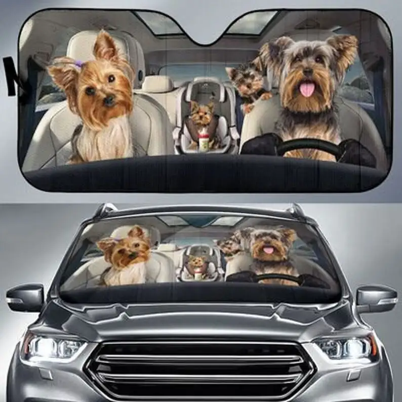 

Yorkshire Terrier Family Funny Safe Driver Auto Sun Shade Personalized Sunshade, Custom Animal Pattern Sunshade