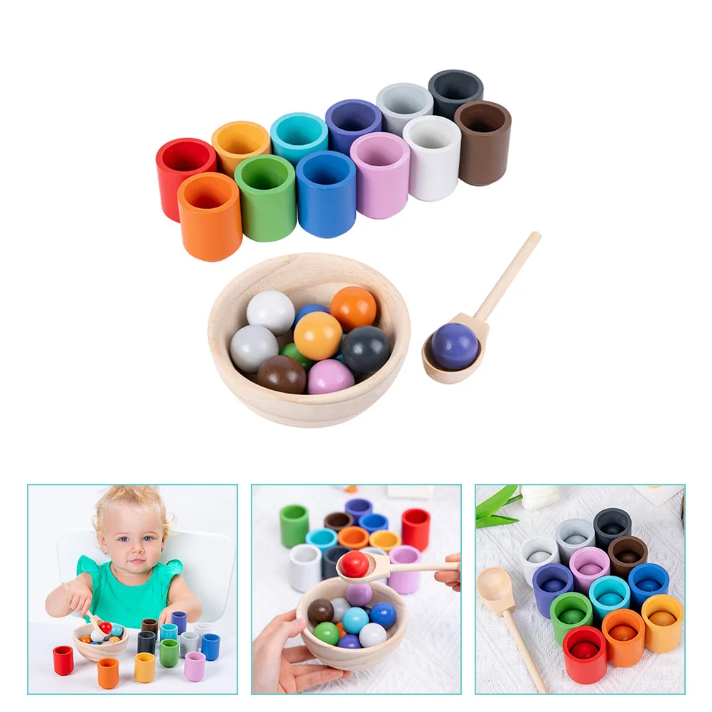 

with Tray Bead Toys Child Wooden Playset Sorting Balls M Color Matching Cup and
