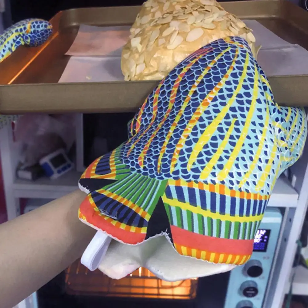 Kitchen Gloves Cotton Pot Holders Cotton Colorful Fish Shape Microwave Mitts Gloves Anti-scald Heat Resistant Baking Oven Mitten Cooking Glove