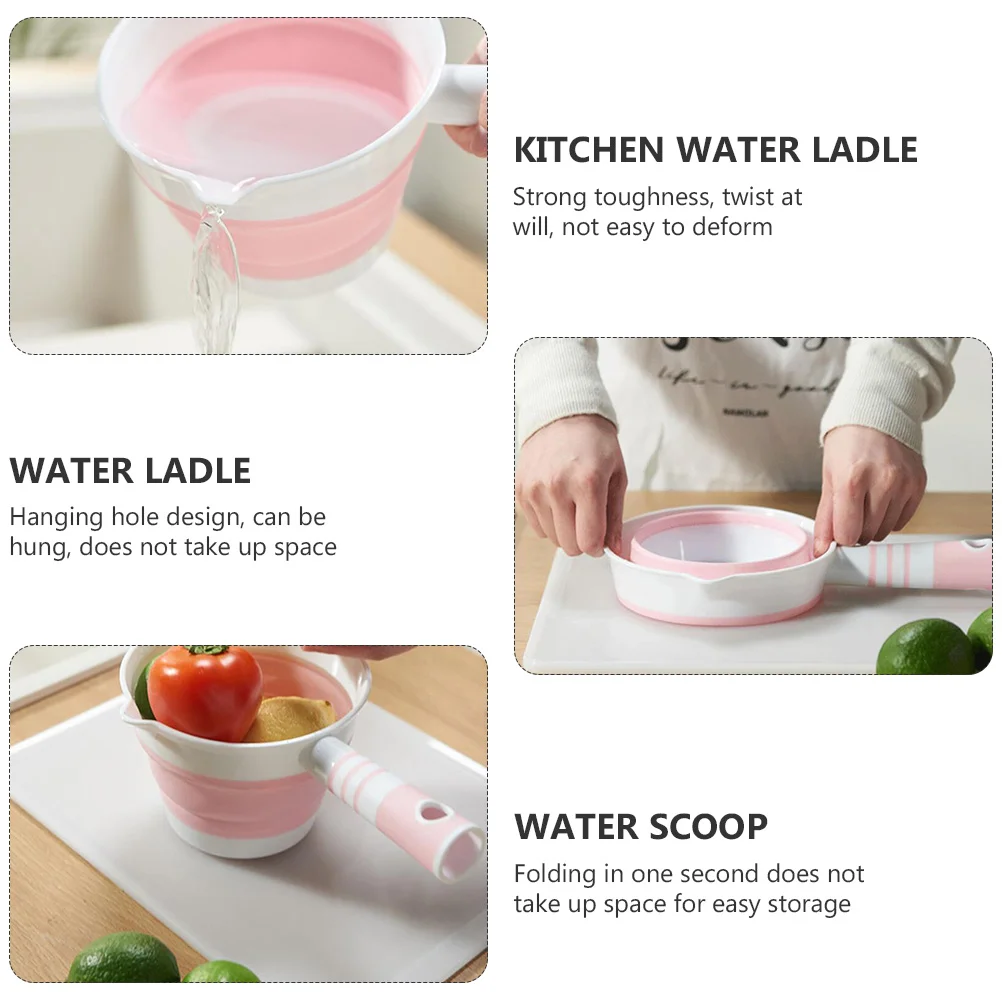 Multifunction Foldable Water Scoop Kitchen Water Ladle Portable Bathtub Spoon Press Save Effort Vegetable Basket Drainage Tool
