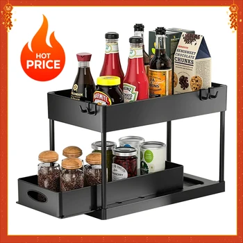 2-Tier Under Sink Organizer with Sliding Baskets & Hooks 1