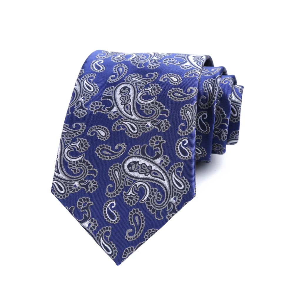

8CM Mens Necktie Selftied Blue Black Gray Paisley Ties For Man Shirt Suit Polyester Jacquard Woven Business Party Accessories