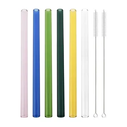 Set of 6 Eco - friendly Reusable Glass Straws with Cleaning Brush (6Pcs Mix colors)