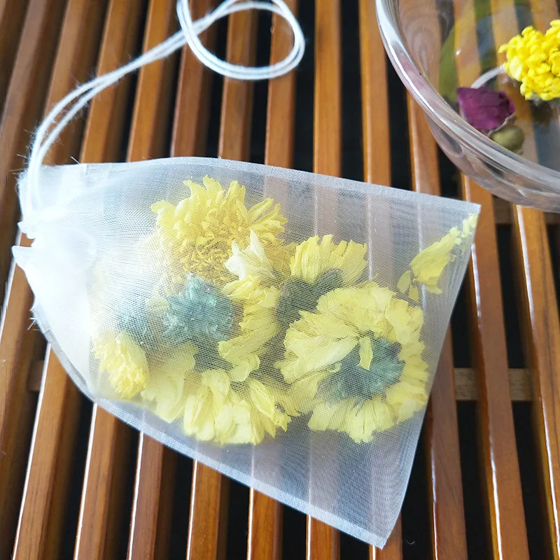 Disposable tea bags nylon tea bag food grade empty scented teabags infuser with string heal seal filter paper for herb loose tea