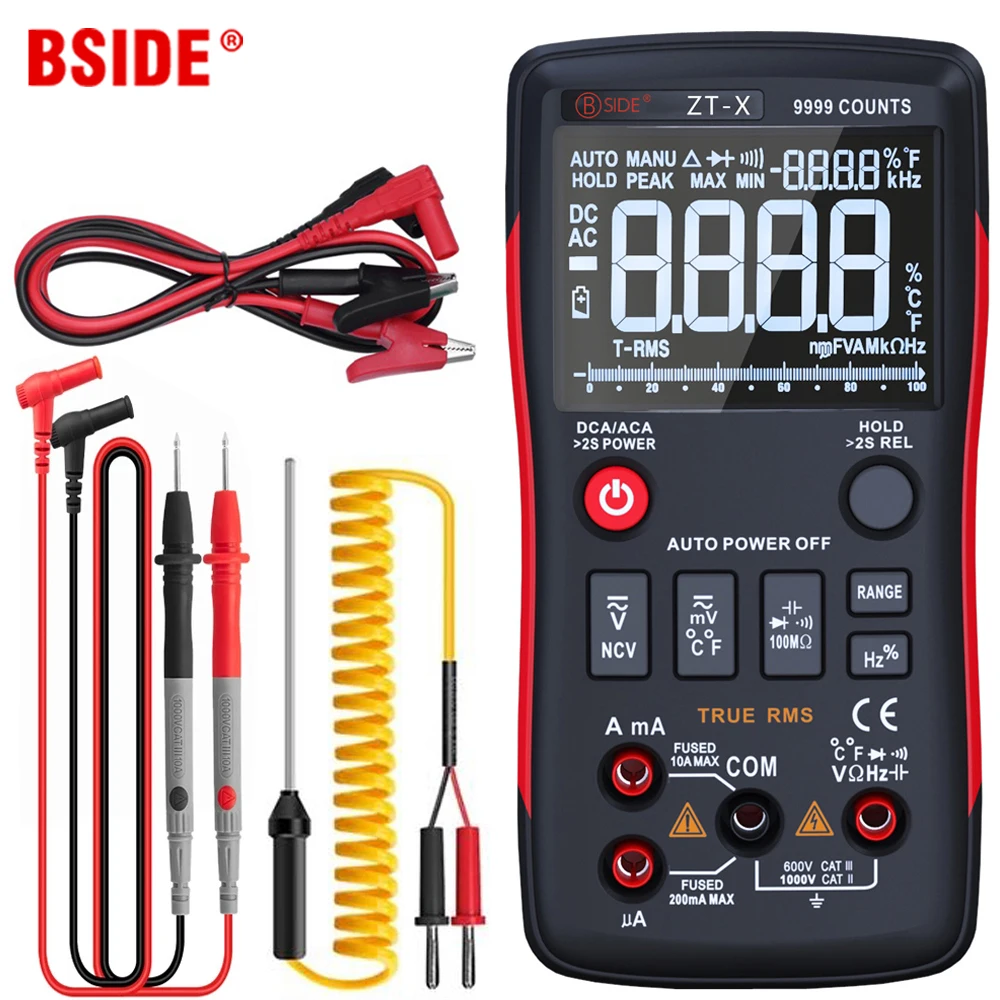 

Digital Multimeter BSIDE ZT-X 102A T-RMS Auto Range EBTN LCD DC AC Voltmeter Ammeter Current Capacitor Ohm temp Hz NCV Tester