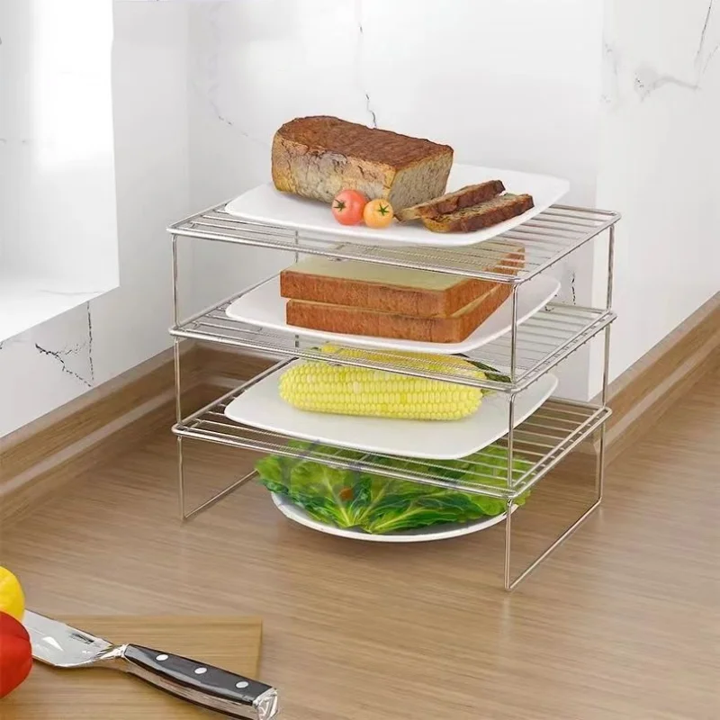 Kitchen Shelf Multifunctional Stackable Rack Space Saving Home Cabinets Tableware Refrigerator Food Plate Bowl Organizer Rack 2