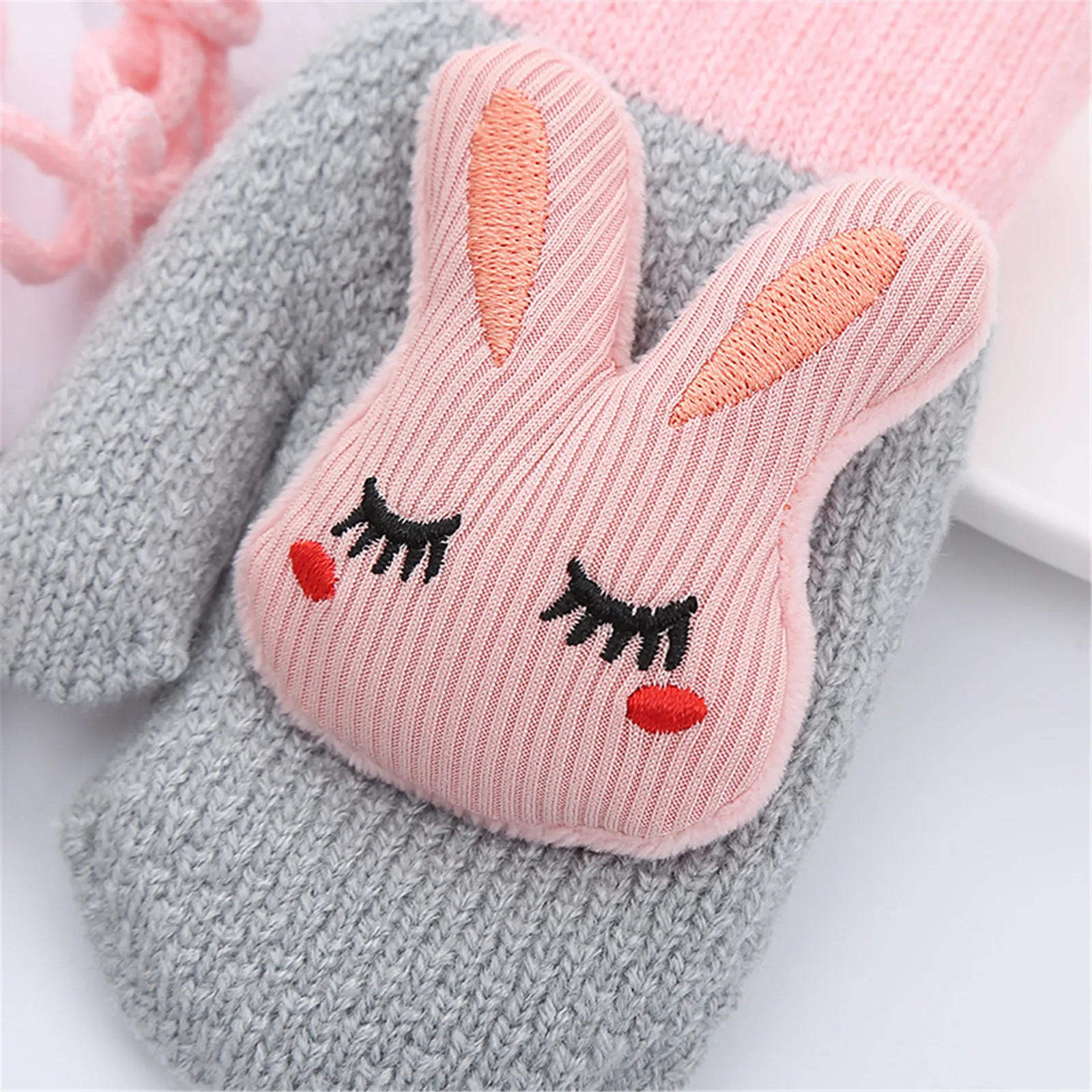 Thicken Mittens for Children Kids Mittens Winter Cute Knitted Gloves Toddler Warm Rope 0-3Years Boy Girl Baby Hand Gloves 6