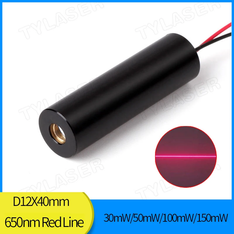 D12X40mm Glass Lens 650nm Red Line 30mw 50mw 100mw 150mw Laser Diode Module For Stone Cutting Machine Positioning TYLASERS 648nm 10 100mw infrared adjustable laser module locator red laser line positioning for woodworking stone cutting machine