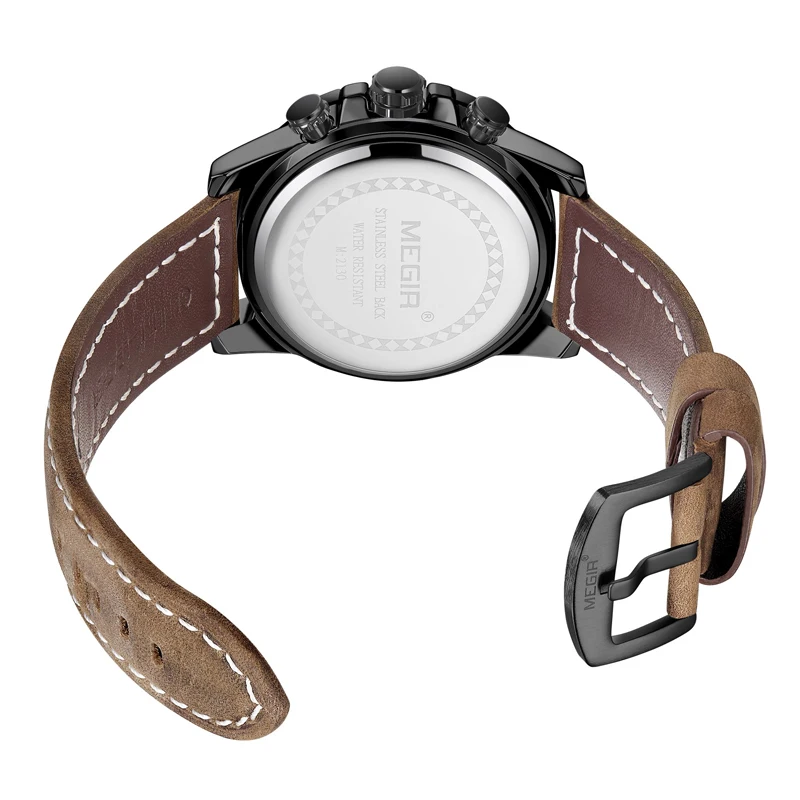 MEGIR Man Sports Chronograph Quartz Watch Fashion Mens Watches Top Brand Luxury Leather Waterproof Wristwatch Relogio Masculino