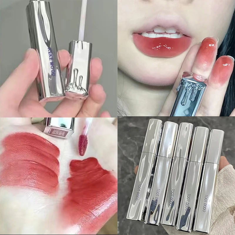 

Silver Tube Mirror Water Lip Glaze Moisturizing Waterproof Sexy Red Lip Gloss Lasting Non-stick Cup Beauty Makeup Lip Cosmetics