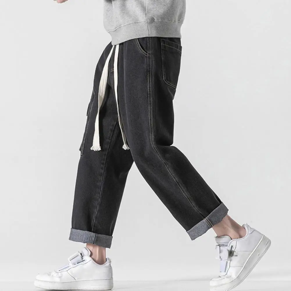 

Men Summer Casual Jeans Men's Summer Casual Denim Pants with Elastic Drawstring Waist Multi Pockets Design for Streetwear