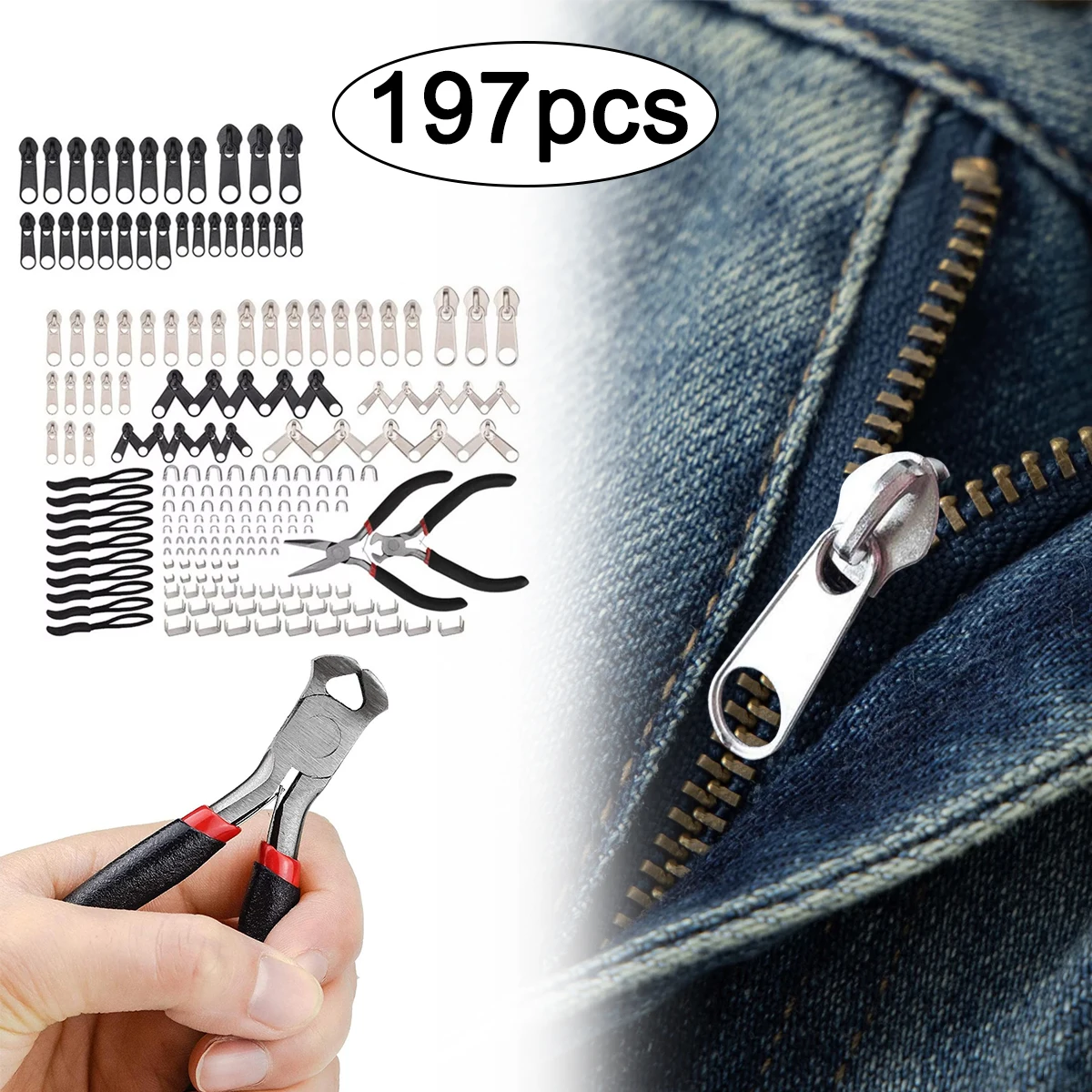 197 Pcs Zipper Repair Kit Universal Instant Fix Replacement Zip Slider Teeth Rescue New Design Zippers Sewing Clothes