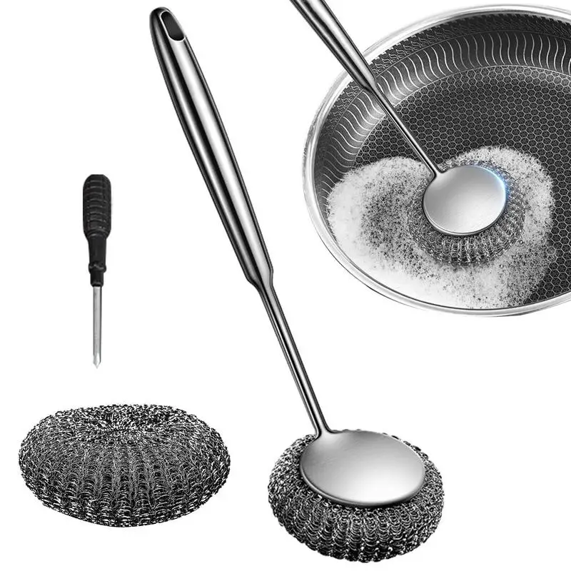 

Metal Dish Scrubber Brush Kitchen Wire Dish Brush Stainless Steel Dish Brush With Handle Reusable Home Dishwashing Supplies