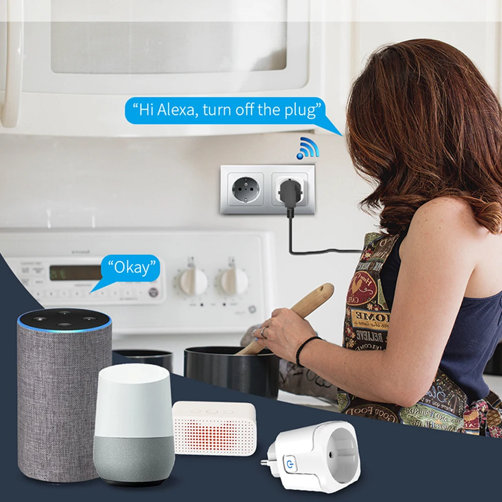 WiFi 연결 소켓 16A 어댑터 플러그는 전구 냉장고용 타이머 및 카운트다운 기능이 있는 Alexa와 호환됩니다.