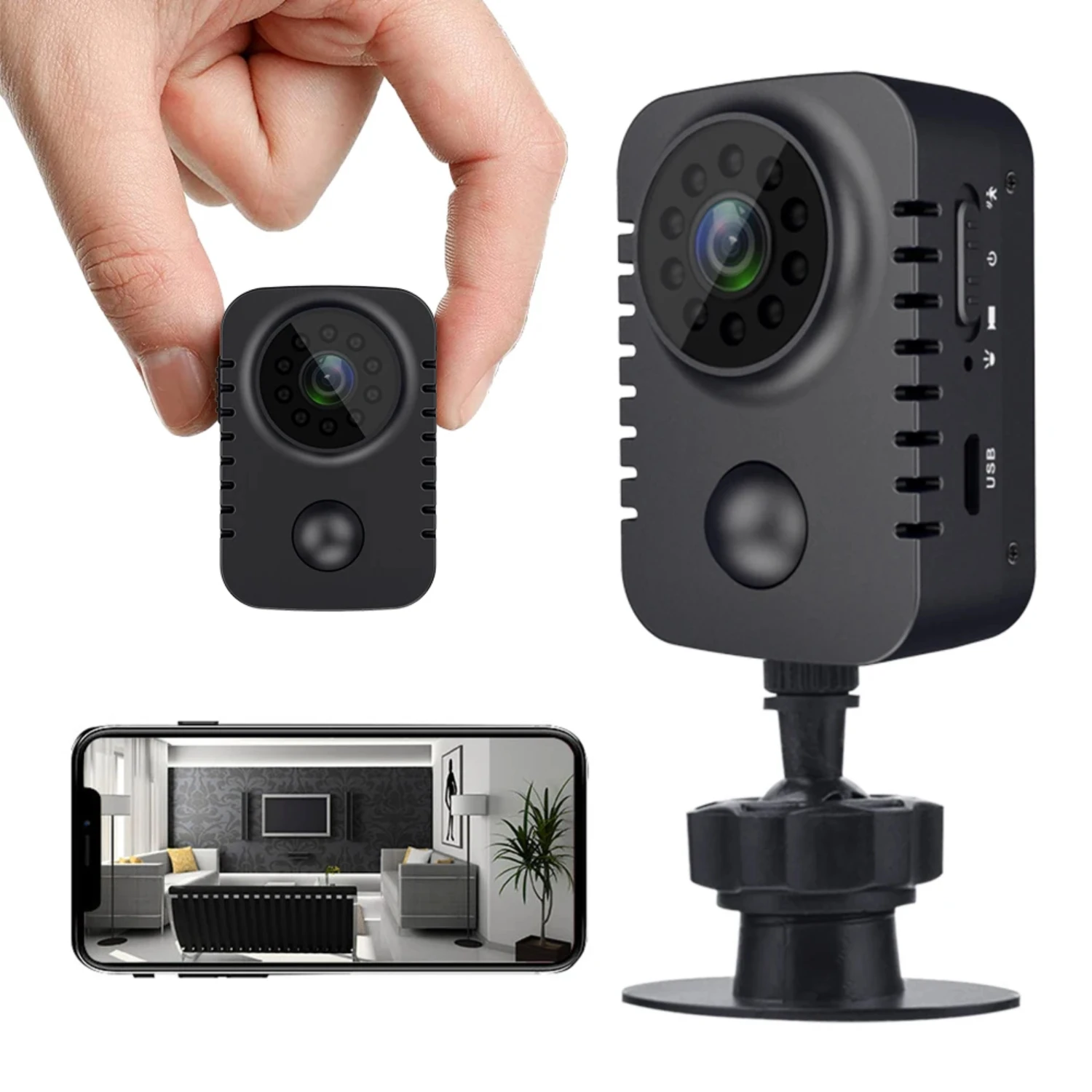 Mini Body Camera 1080P HD Video Security Surveillance Recorder Camera Night Vision Motion Activated Small Nanny Cam PIR Cameras