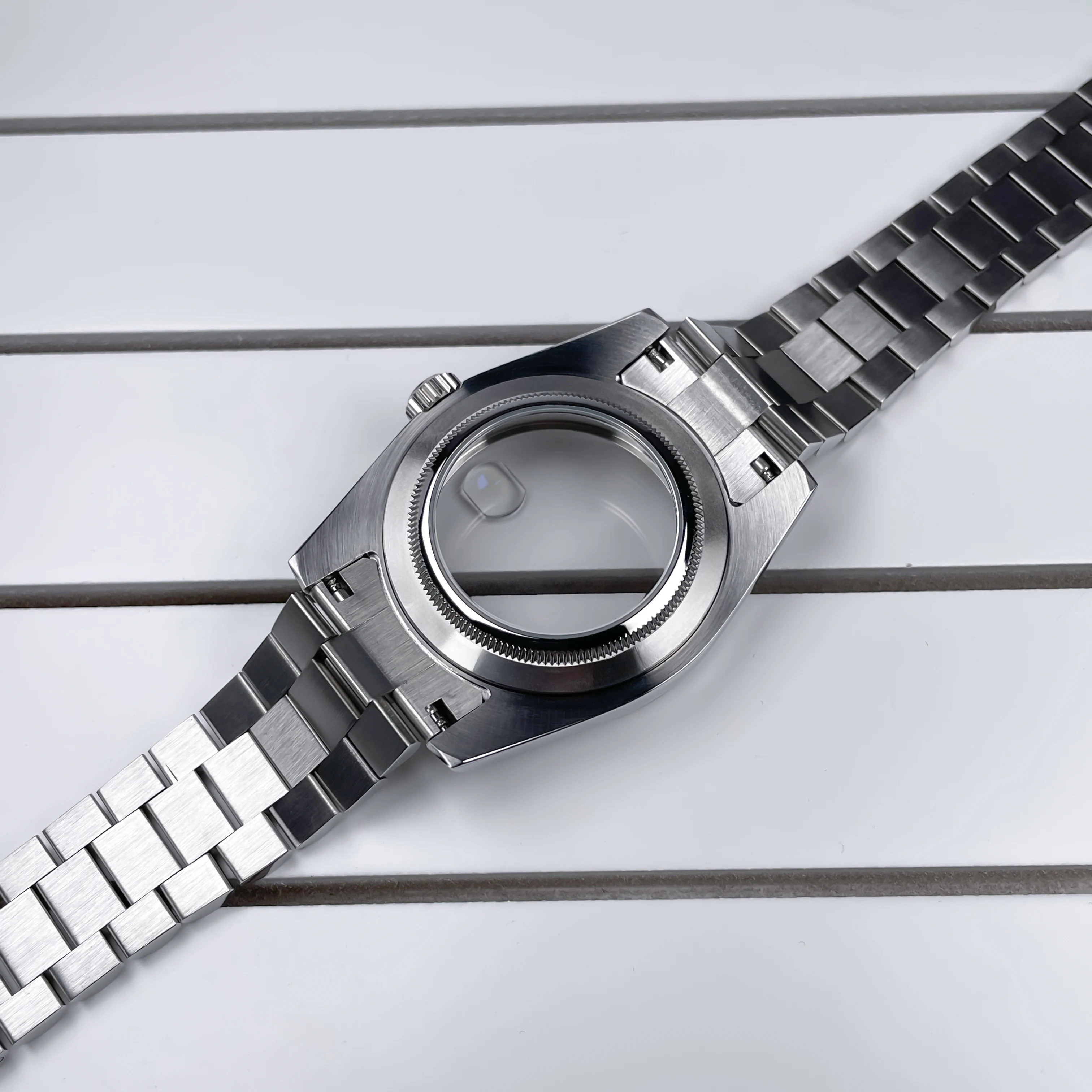 Watch Case 39mm NH35 Stainless Steel President Bracelet Sapphire Glass For Seik Mod Parts Fit NH35 NH36 Movement