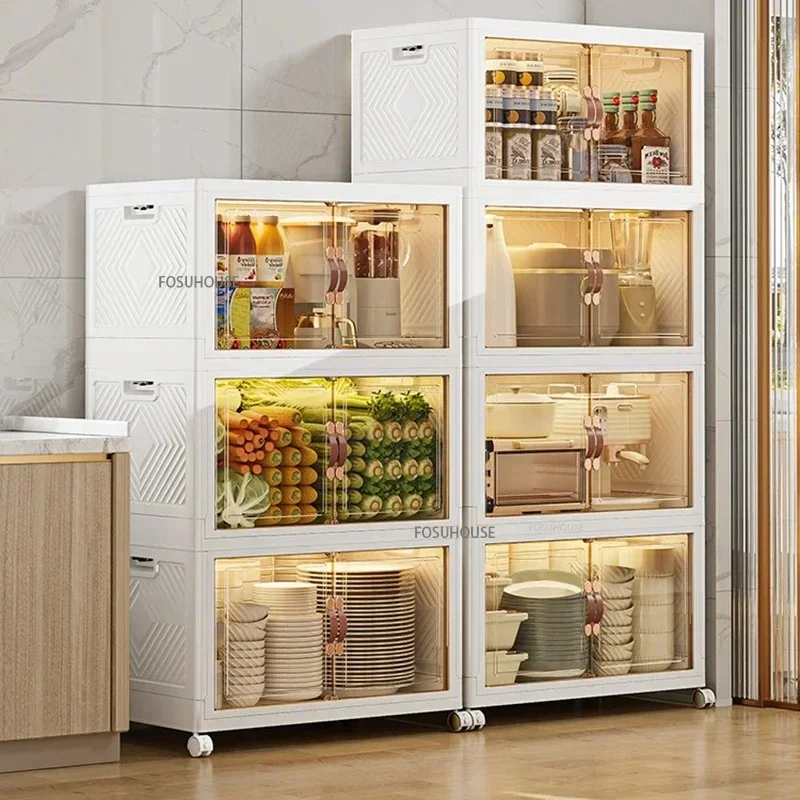 Home Kitchen Pantry Cabinets Large Capacity Bowl Pot Storage Organizer Kitchen Furniture Collapsible Bedroom Storage Cabinet M
