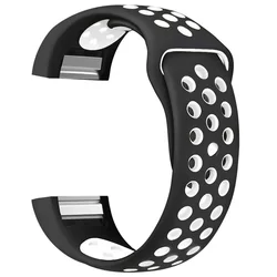 Silicone Sport Wristband for Fitbit Charge 2 - Durable and Comfortable Watch Strap (Black White)