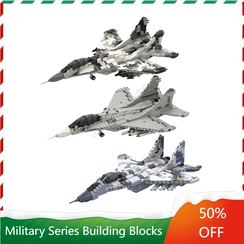 

MOC WW2 Military Weapons Fighter MiG-29 "Ghost of Kyiv" jet aircraft Model Building Blocks DIY Assembly Toys Christmas Gifts
