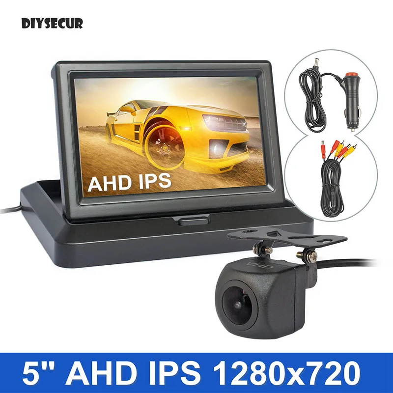 

5-дюймовый 1024x600 складной IPS AHD автомобильный монитор DIYSECUR 1280x720 HD 170 градусов Starlight ночное видение резервная камера заднего хода автомобиля