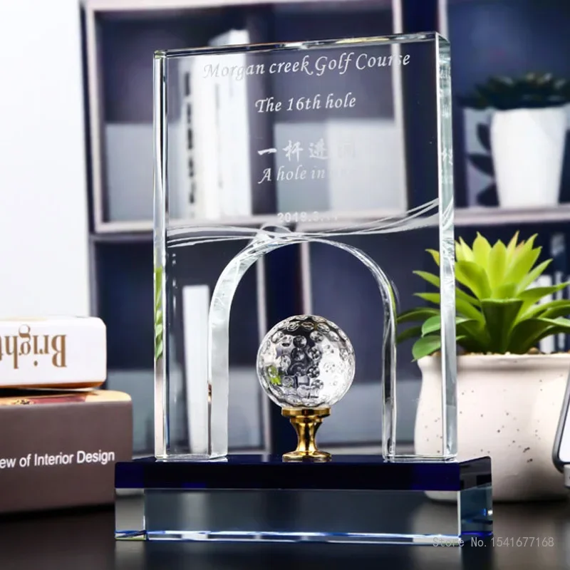 Customized Golf Metal Crystal Trophy, Total net score, Champion, Long Distance Award, Competition Prize, Home Decor, Transparent