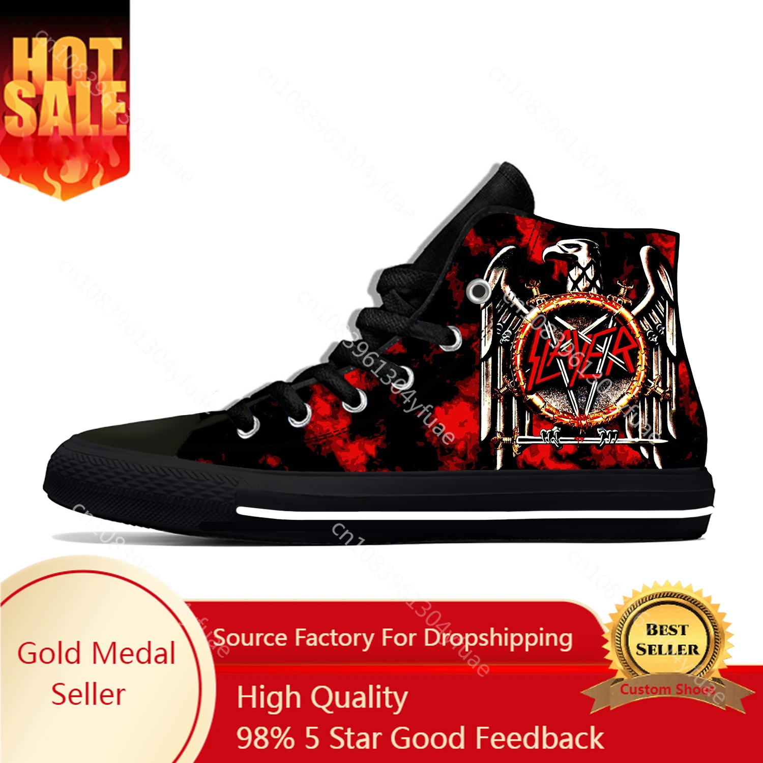 

Slayer Heavy Metal Rock Band Horror Scary Fashion Casual Cloth Shoes High Top Lightweight Breathable 3D Print Men Women Sneakers
