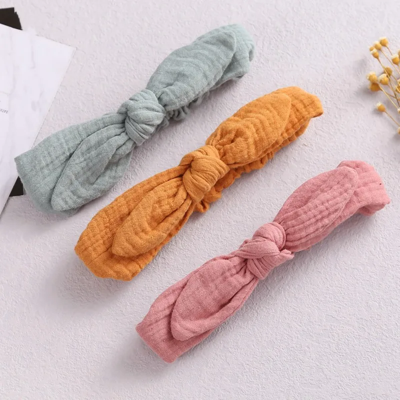 Baby Elastic Hair Bands Girl Headband Cotton Linen Kids Headwear Knot Hair Accessories Soft Toddler Rabbit Ear Turban Playa Ties
