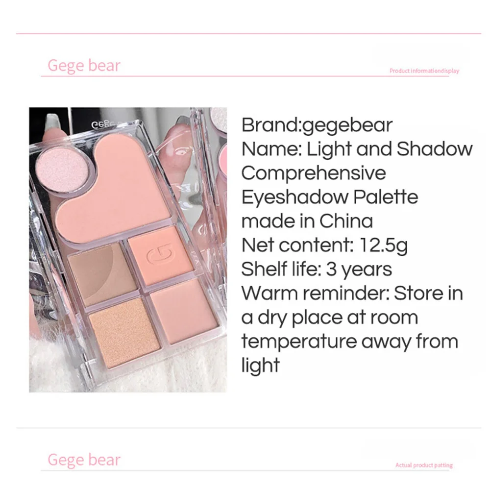 Pinky Heart Gege Bear Eyeshadow Palette Matte Pearlescent Earth Color Sequin Long-Lasting Eyeshadow And Contour Palette 3
