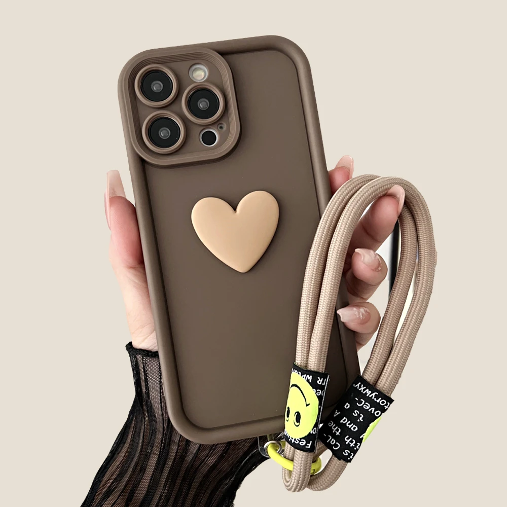 3D Love Heart Wrist Chain Phone Case For Xiaomi Mi 14T 13T 12T 11T Pro Cover 13 12 11 Lite 5G NE Hang Strap Lanyard Soft Cover