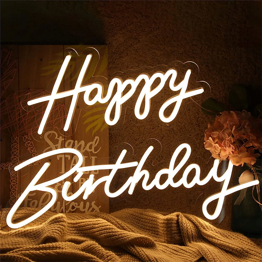 LED Happy Birthday Custom Neon Signs Background Wall Decor Room Decoration Atmosphere Light Signs Neons Light Home Decoration usb powered atmosphere light led car roof night lights starry sky projector lamp for home room ceiling decoration stage lighting