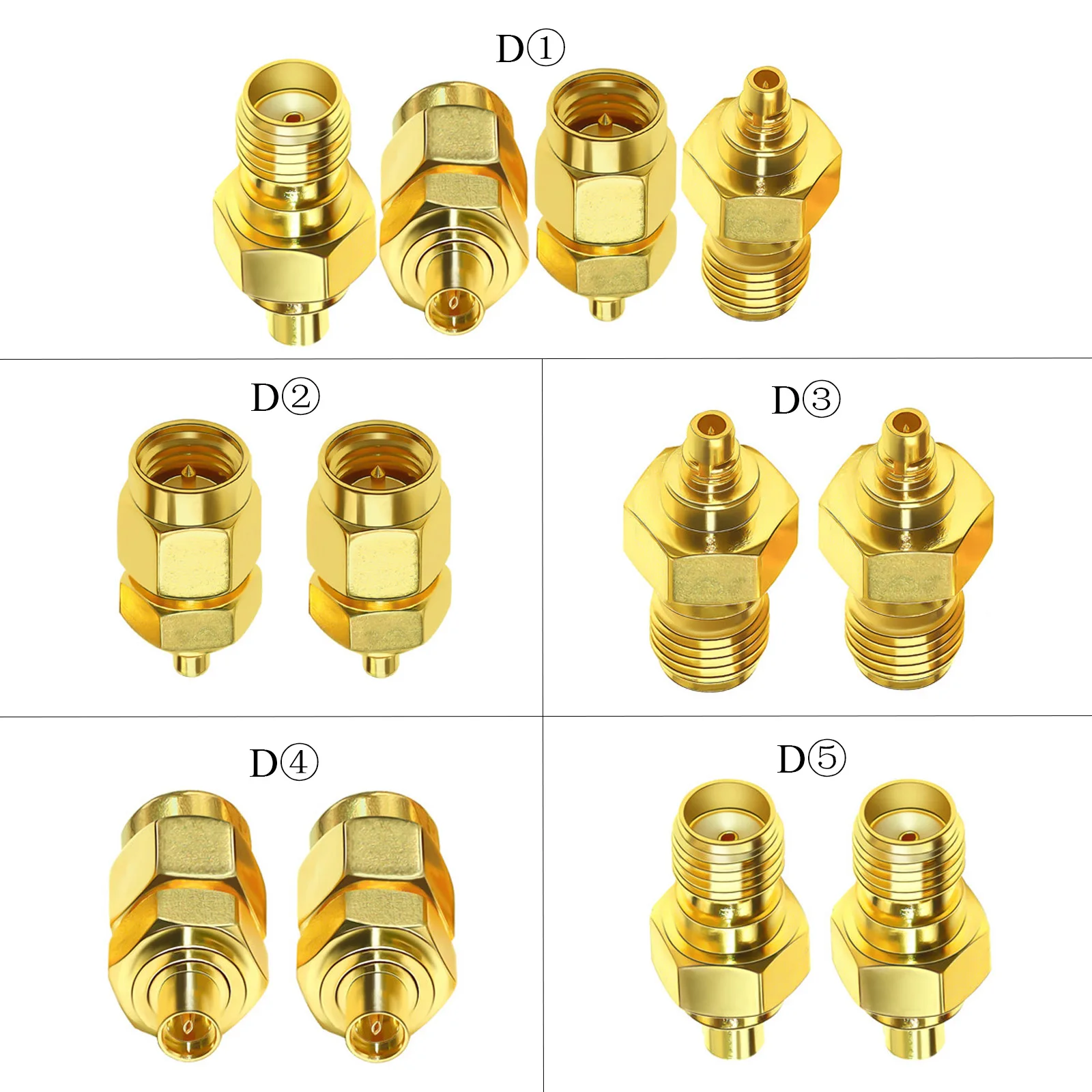 1Lot/4pcs 2pcs/lot SMA to MMCX Coaxial Adapter Kit Pure Brass Male/Female Coax Connector Kits RF Coax Antenna Adapter